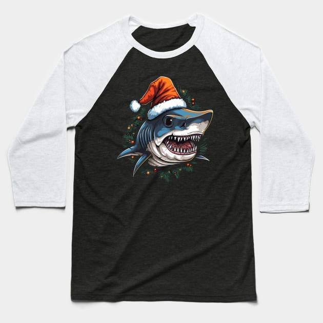 Shark Christmas Baseball T-Shirt by JH Mart